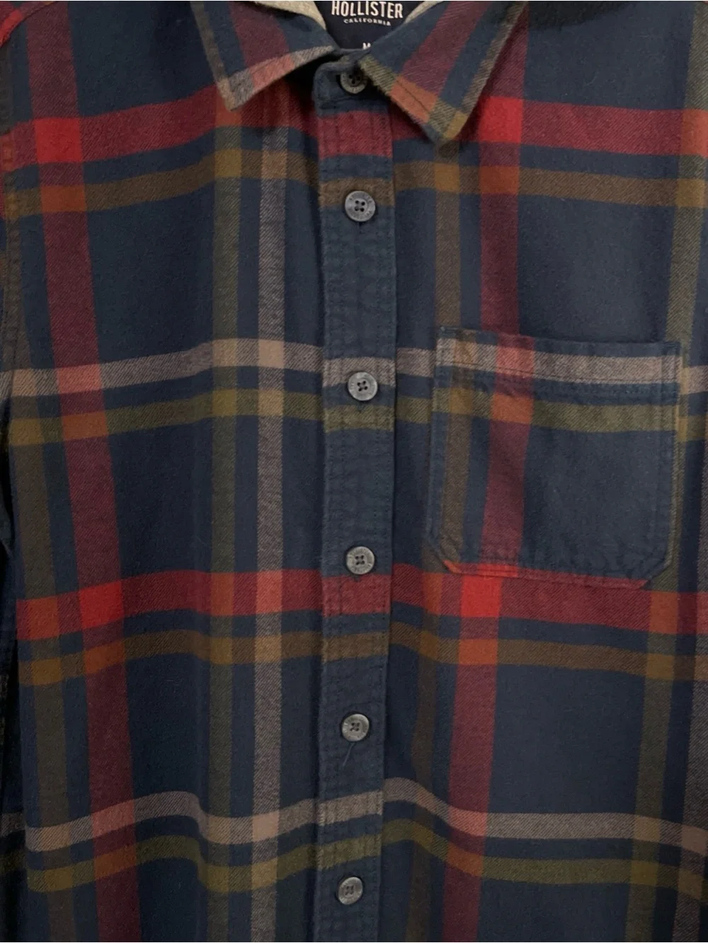 Hollister Hooded Button Up Shirt Jacket Men Navy Plaid Y2K Shacket Gray Hood Med